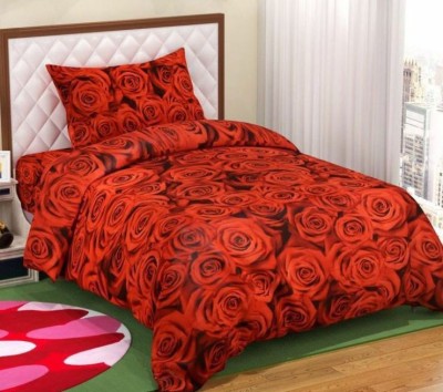 SHAPHIO 104 TC Microfiber Single Floral Flat Bedsheet(Pack of 1, Red)