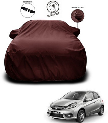 SEBONGO Car Cover For Honda Brio (With Mirror Pockets)(Maroon)