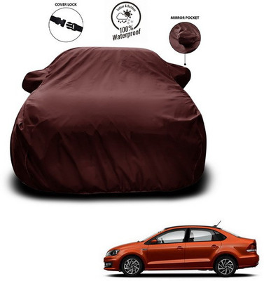 ANTHUB Car Cover For Volkswagen Vento (With Mirror Pockets)(Maroon)