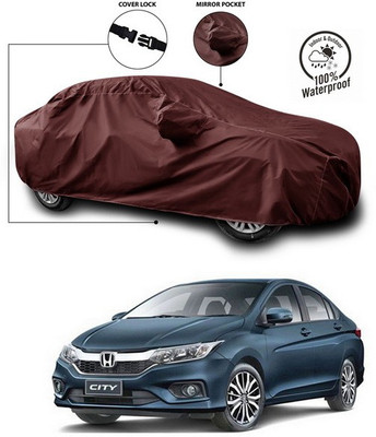 SEBONGO Car Cover For Honda City i-Vtec (With Mirror Pockets)(Maroon)