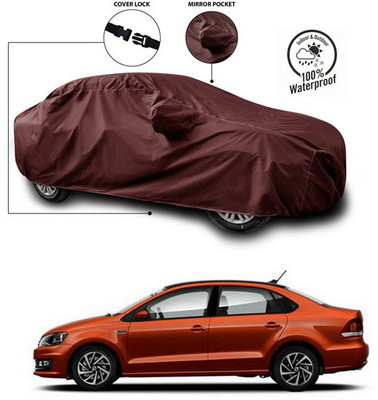 SEBONGO Car Cover For Volkswagen Vento (With Mirror Pockets)(Maroon)