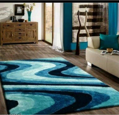 RM Handloom Blue Polyester Carpet(5 ft,  X 7 ft, Rectangle)