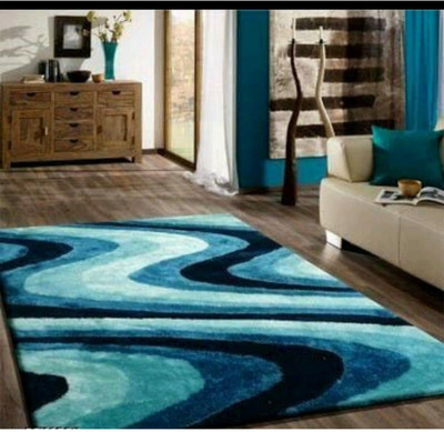 SR Handloom Blue Polyester Carpet(4 ft,  X 6 ft, Rectangle)