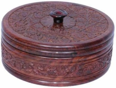 DecorEnBois Wood Carver Hand Work chapati/Puri/paratha Box Casserole with lid Serve Casserole(1000 ml)