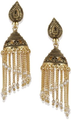 JEWELS GURU Classic Gold Plated Enamelled Jhumka Earrings With Chain Tassel For Women And Girls Cubic Zirconia, Beads Alloy Jhumki Earring