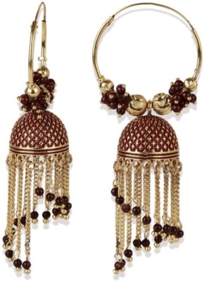JEWELS GURU Designer Party Wear Enamelled Hoop Balli With Tasselled Jhumki For Women And Girls Cubic Zirconia, Beads Alloy Hoop Earring