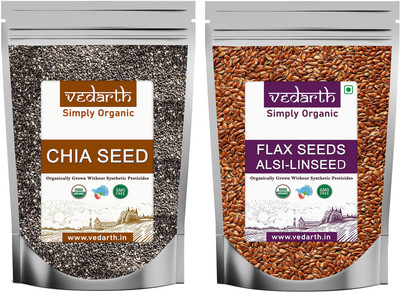 Vedarth Organic Combo of Chia Seed and Flax/Alsi Seed (100 Gram Each Pack) Chia Seeds, Brown Flax Seeds(2 x 100 g)