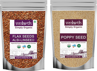 Vedarth Organic Combo of Flax Seed and Poppy Seed (100 Gram Each Pack) Brown Flax Seeds, Poppy Seeds(2 x 100 g)