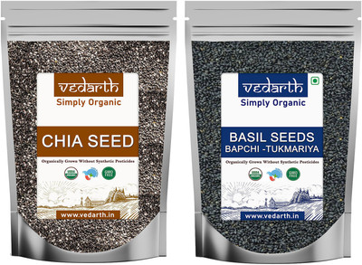 Vedarth Organic Combo of Chia Seed and Basil Seed (100 Gram Each Pack) Chia Seeds, Basil Seeds(2 x 100 g)