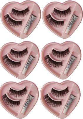 JOTKAPARKASH False-Fake Eyelashes With Glue Set Natural (Pair of 6)(Pack of 6)