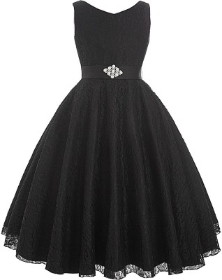NAAZ FASHION Baby Girls Maxi/Full Length Festive/Wedding Dress(Black, Sleeveless)