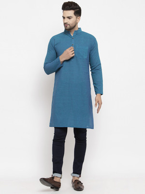 Aarsha Men Solid Straight Kurta(Blue)