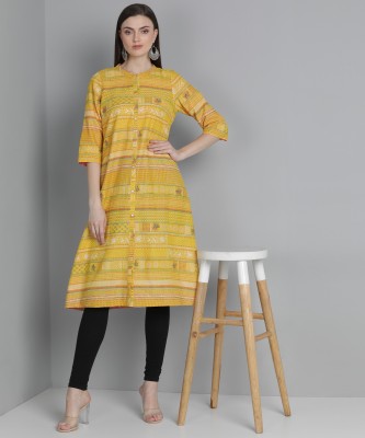 Aurelia Women Printed A-line Kurta(Yellow)