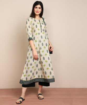 Aurelia Women Floral Print A-line Kurta(White)
