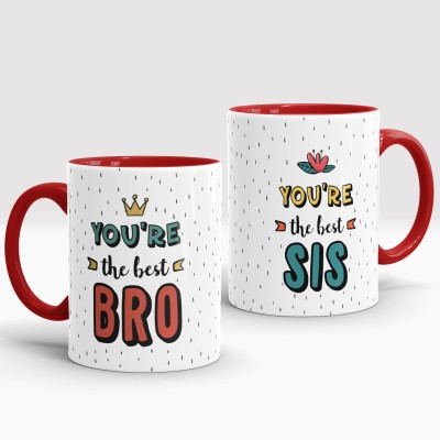 Gift Arcadia You are The Best Bro and Sis Printed CoffeeMug | Best Gift for Brother, Sister and Siblings, (A309) Ceramic Coffee Mug(330 ml, Pack of 2)