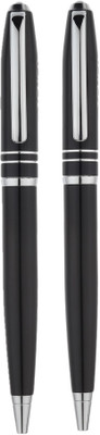 TEUER Genius Black Pen With Silver Clip Metallic Ball Pen (COMBO) Ball Pen(Pack of 2, Ink Color - Blue)