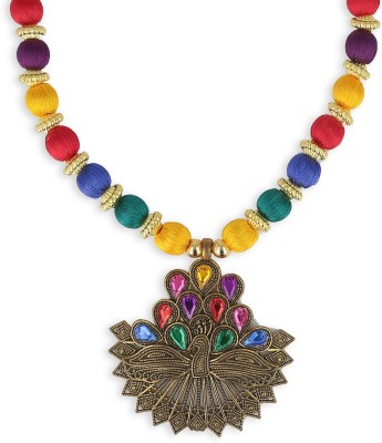 Akshara Silk Thread Premium Pendent Necklace Brass Silk Dori