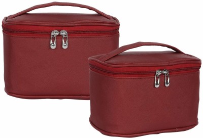 DRISHTI PERFECTION Pack ot 2 Women's Synthetic Leather Cosmetic Bag Color Maroon Cosmetic Bag(Pack of 2)