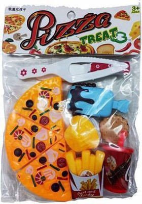 Montreal ®Plastic Pizza Party Fast Food Pretend Cooking & Cutting Play Set Toy for Kids, Children and baby girl boys(Multi-Color)