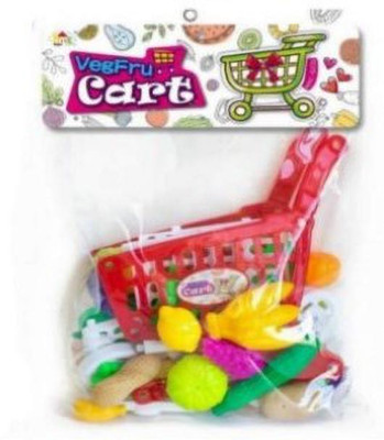 SANJARY Pretend Play Mini Push & Pull Fruit Vegetable Supermarket Shopping Cart Trolley Kitchen Playset for Kids (Small)