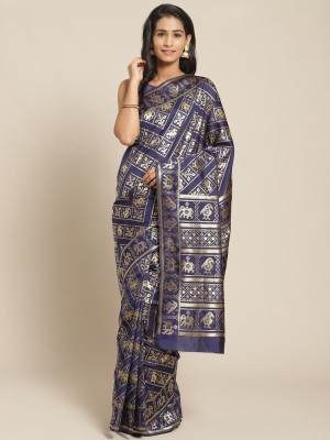 BOVTY Woven Bollywood Pure Silk Saree(Dark Blue)
