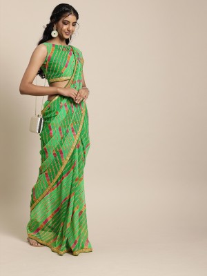 BOVTY Printed Leheria Georgette Saree(Green)