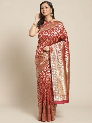 BOVTY Woven Bollywood Pure Silk Saree(Maroon)