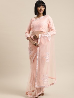 KULNAARI Printed Bollywood Net Saree(Pink)