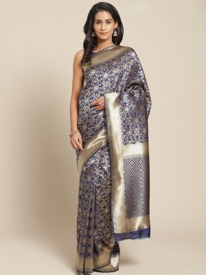 BOVTY Woven Banarasi Pure Silk Saree(Dark Blue)