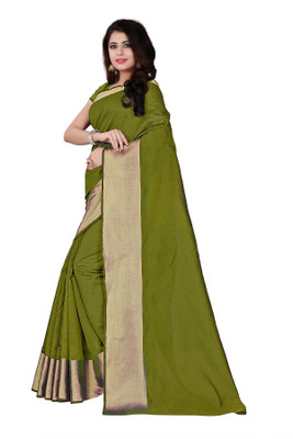 estrella fashion Solid/Plain Banarasi Silk Blend Saree(Dark Green)