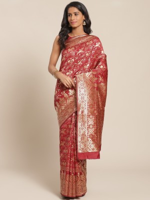 BOVTY Woven Bollywood Pure Silk Saree(Maroon)