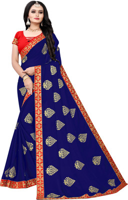 BHAKTI BHUSHAN CREATION Embroidered Bollywood Georgette Saree(Red, Gold, Blue)