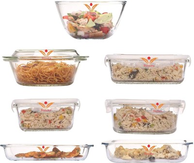 Femora Borosilicate Glass Microwave Safe Mixing Bowl, Container, Baking Dish and Casserole Kitchen Set, Transparent and White (Small) Bowl, Dish, Tray, Container Serving Set(Pack of 7)