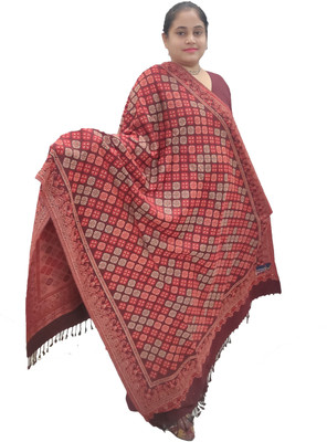 KAVIM Wool Checkered Women Shawl(Maroon)