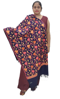 Vrinde Wool Embroidered Women Shawl(Dark Blue)