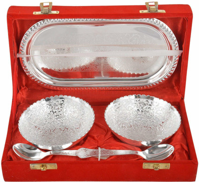 Cinder Sifters Silver and gold plated bowls with spoons and tray Bowl Serving Set