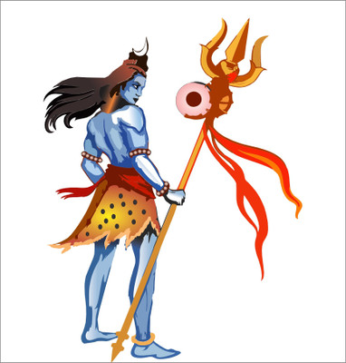 StickerYard 76 cm Mahadev Shiva With Trishul Self Adhesive Sticker(Pack of 1)