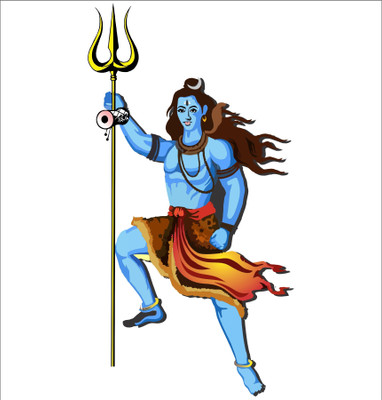 StickerYard 76 cm Shiva with trishul Self Adhesive Sticker(Pack of 1)
