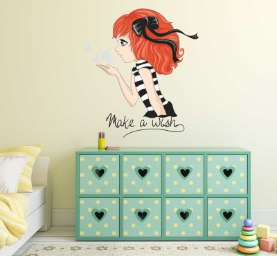 WALLSTICK 45 cm Beautiful Cute Girl Make a wish Decorative wallsticker Self Adhesive Sticker(Pack of 1)