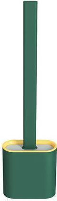 Kinoki Silicone Bristles Toilet Brush With Holder Set - Deep-Cleaning Silicone Toilet Brush No-Slip Long Plastic Handle Quick Drying Flexible Bristles Brush Clean Toilet Corner Easily with Holder with Holder(Green , Yellow)