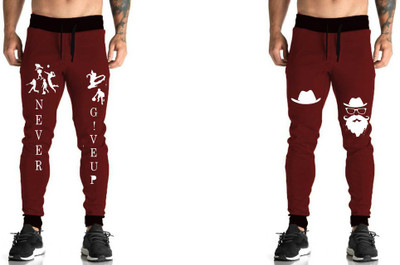 WellFitLook Printed Men Maroon Track Pants