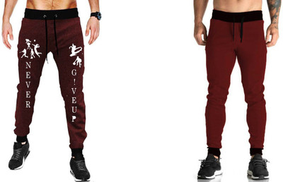 WellFitLook Printed Men Maroon Track Pants