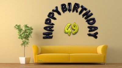 Almoda Creations Solid Happy 49 Birthday Banner Foil Letters (Happy Birthday in Black & Numbers in Gold)-Happy Birthday 49 Letter Balloon(Black, Gold, Pack of 15)