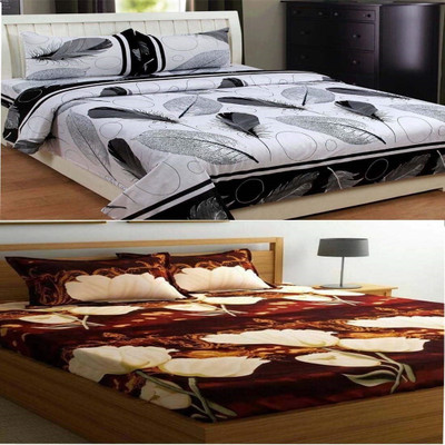 Unique style trader 200 TC Cotton Queen Printed Flat Bedsheet(Pack of 2, Brown, Grey, Multicolor)