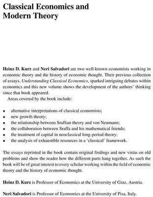 Classical Economics and Modern Theory(English, Electronic book text, Kurz Heinz D)