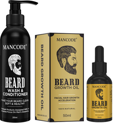 MANCODE Beard Wash and Conditioner,200ml + Beard Growth Oil, 50ml(2 Items in the set)