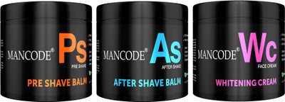 MANCODE Grooming Essentials, Pre Shave Balm + After Shave Balm + Whitening Cream to give Luxury Grooming Experience, 100gram Each Balm & Cream formulated for Men (Combo of 3)(3 Items in the set)