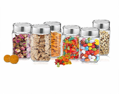 MOOZICO Glass Fridge Container  - 300 ml(Pack of 6, Clear, Silver)