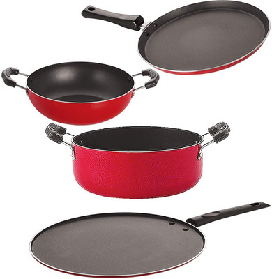 NIRLON FT10_KD10_ST11_CS24 Non-Stick Coated Cookware Set(PTFE (Non-stick), Aluminium, 4 - Piece)