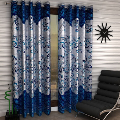 Home Sizzler 214 cm (7 ft) Door Polyester Semi Transparent Curtain (Pack Of 2)(Blue, Floral)